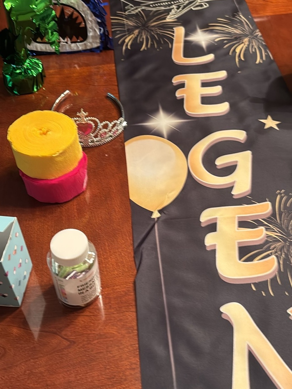 Party Banner with Gold Lettering and Black Background - Home Party Supplies